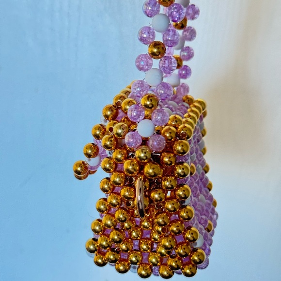 Mini Gold, Purple, & White Beaded Purse - Picture 5 of 7